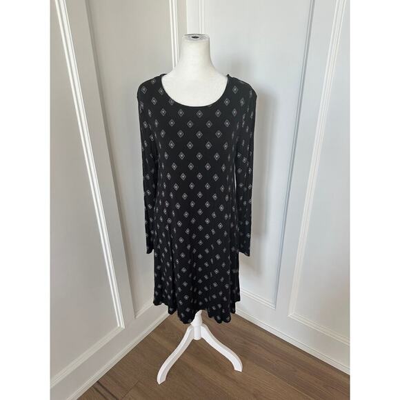 Old Navy Womens Black and White Paisley Long Sleeve Knit Swing Dress Size Large - Picture 2 of 8